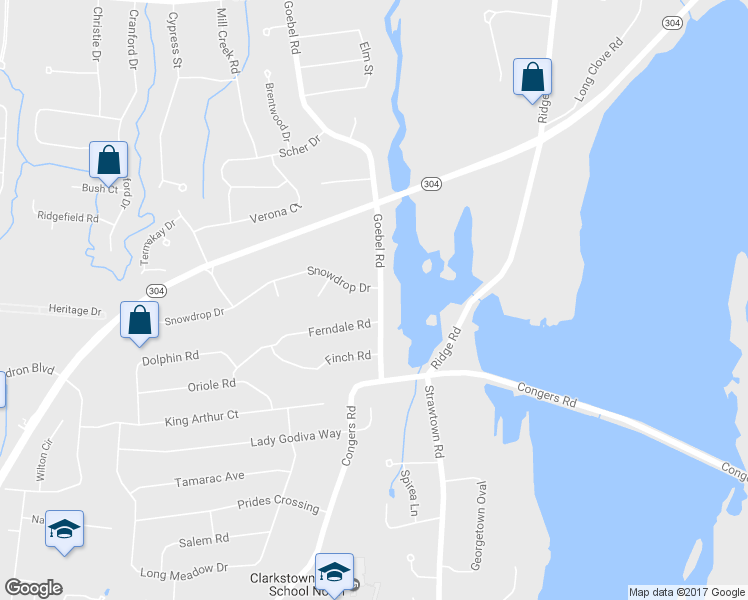 map of restaurants, bars, coffee shops, grocery stores, and more near 1 Snowdrop Drive in New City