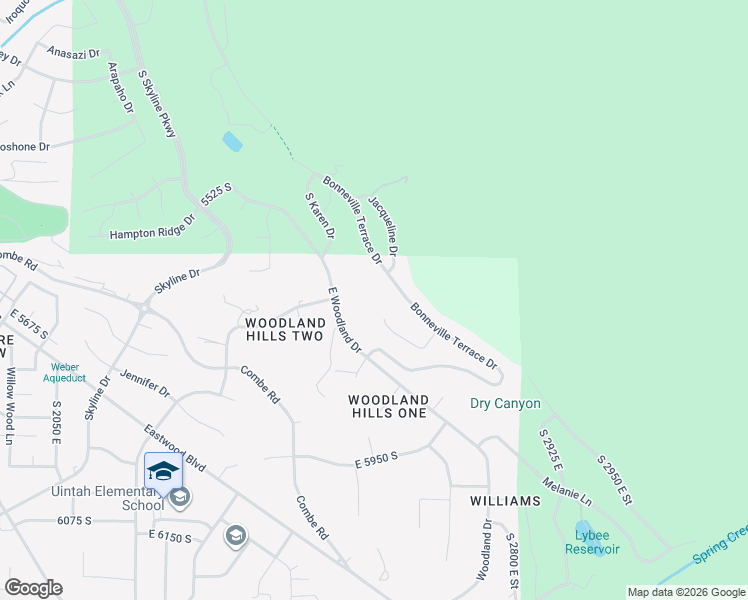 map of restaurants, bars, coffee shops, grocery stores, and more near 2585 Bonneville Terrace Drive in Ogden