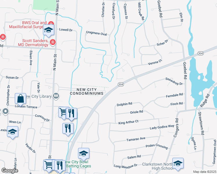 map of restaurants, bars, coffee shops, grocery stores, and more near 59 Heritage Drive in New City