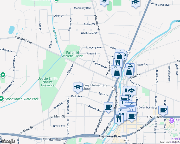 map of restaurants, bars, coffee shops, grocery stores, and more near 614 Fairchild Avenue in Kent