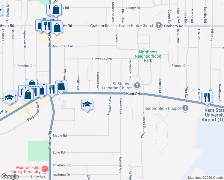 map of restaurants, bars, coffee shops, grocery stores, and more near 3558 Marcella Avenue in Stow