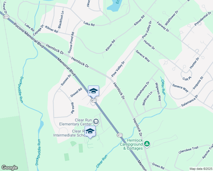 map of restaurants, bars, coffee shops, grocery stores, and more near 371 Hemlock Drive in Tobyhanna