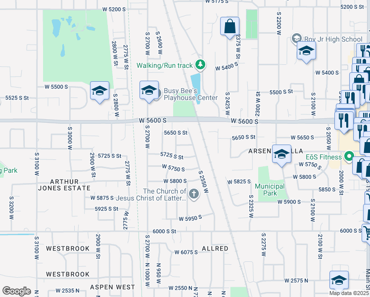 map of restaurants, bars, coffee shops, grocery stores, and more near 2575 West 5700 South in Roy