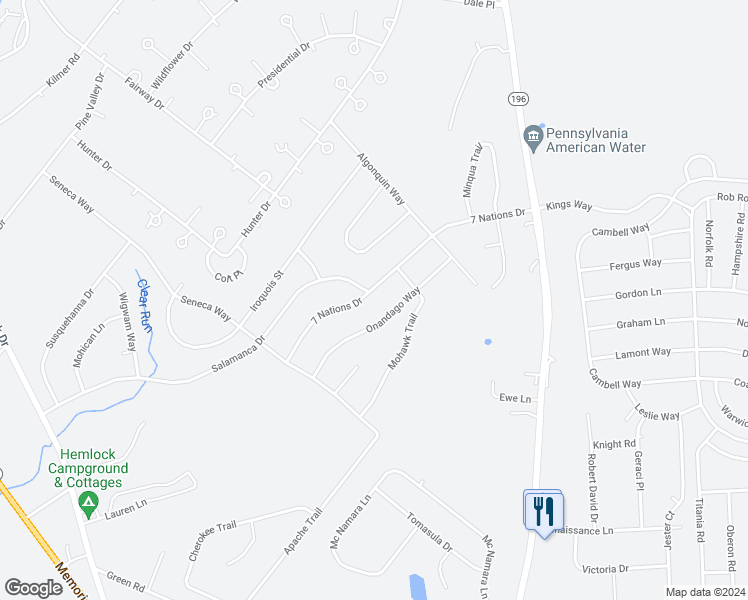 map of restaurants, bars, coffee shops, grocery stores, and more near 5876 7 Nations Drive in Tobyhanna