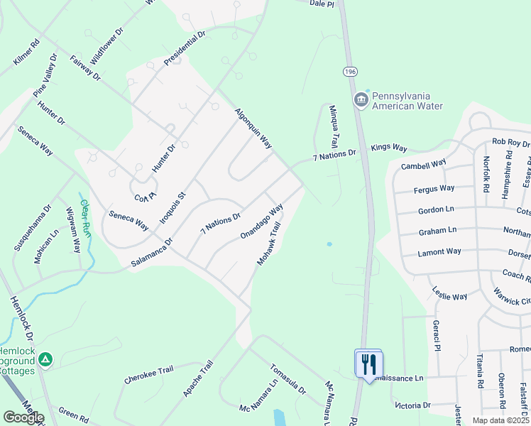 map of restaurants, bars, coffee shops, grocery stores, and more near 2144 Onondaga Way in Tobyhanna