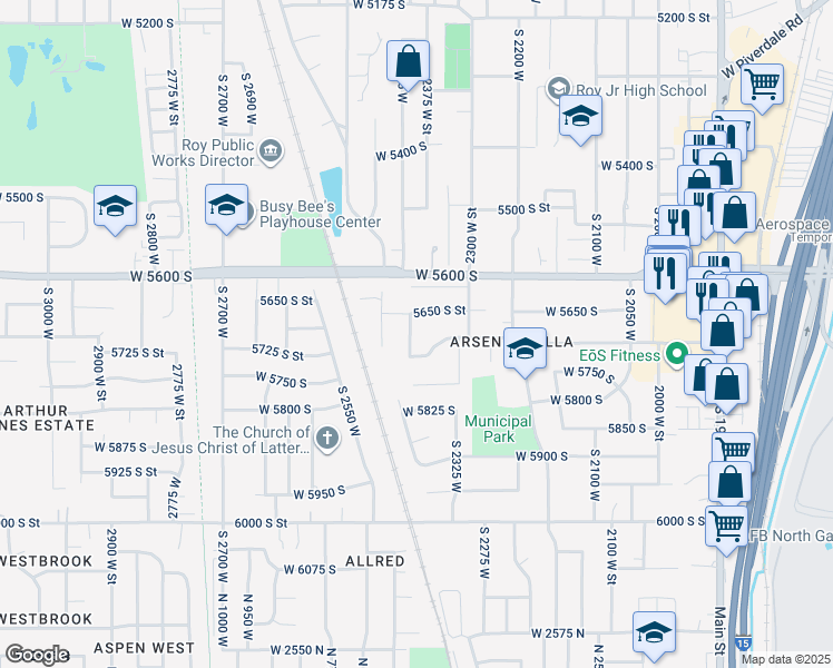 map of restaurants, bars, coffee shops, grocery stores, and more near 5718 South 2400 West in Roy