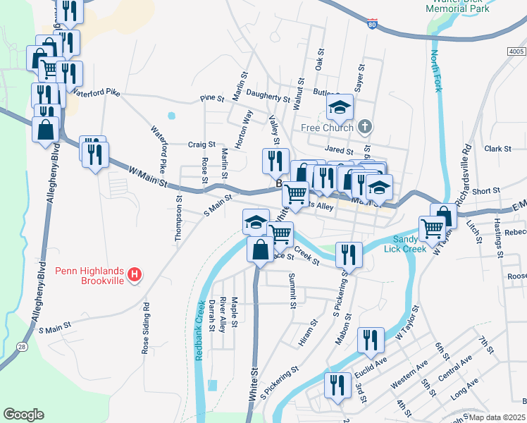 map of restaurants, bars, coffee shops, grocery stores, and more near 445 Madison Ave in Brookville