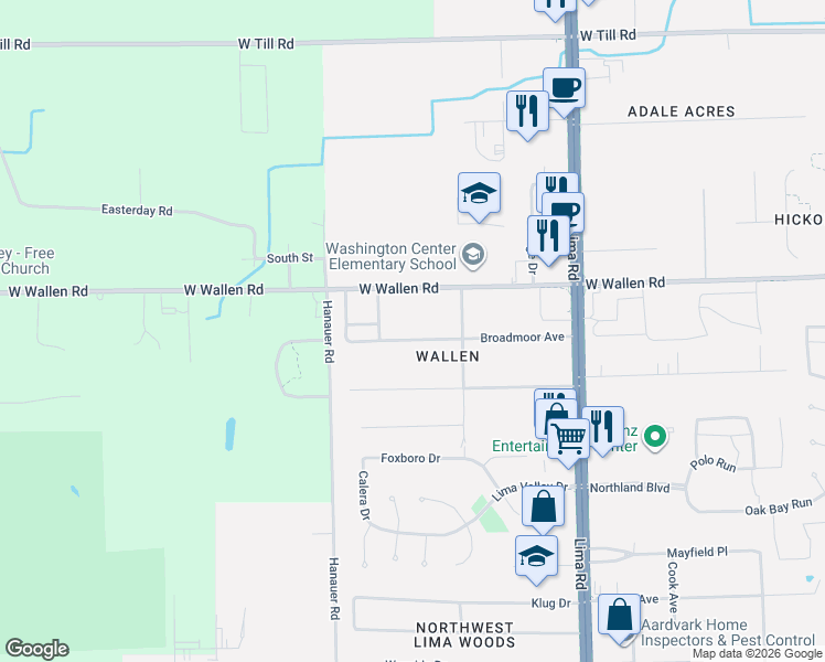 map of restaurants, bars, coffee shops, grocery stores, and more near 2104 Broadmoor Avenue in Fort Wayne