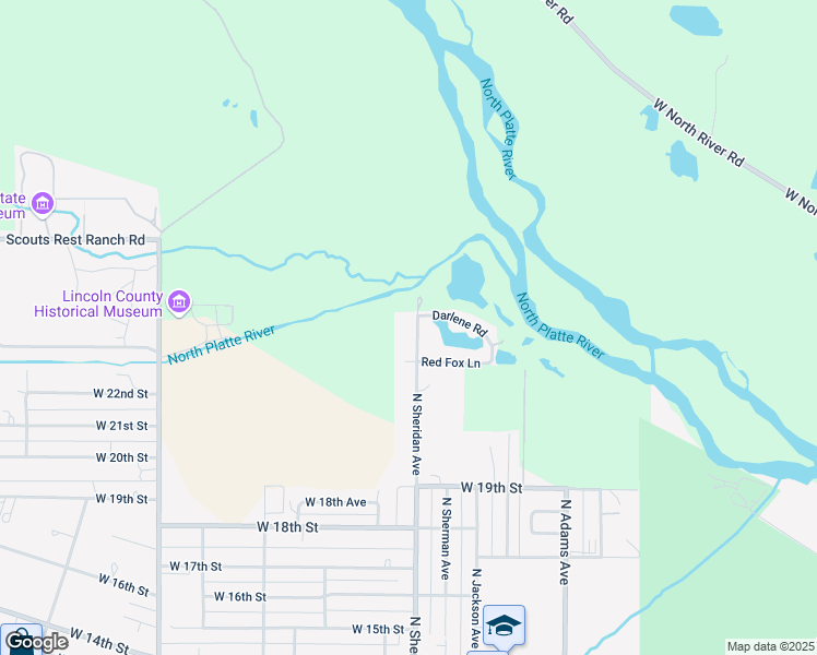 map of restaurants, bars, coffee shops, grocery stores, and more near 2300-2498 N Sheridan Ave in North Platte
