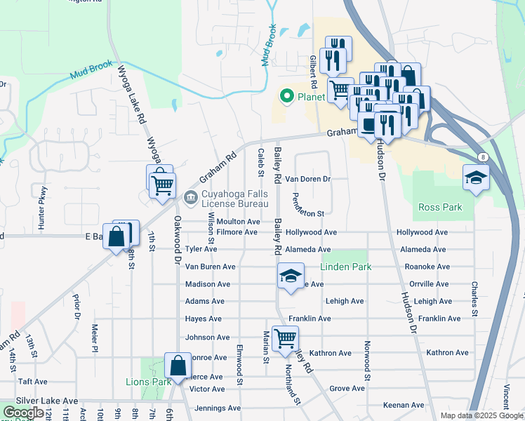 map of restaurants, bars, coffee shops, grocery stores, and more near 3319 Caleb Street in Cuyahoga Falls