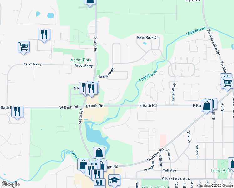 map of restaurants, bars, coffee shops, grocery stores, and more near 3305 Bath Heights Drive in Cuyahoga Falls