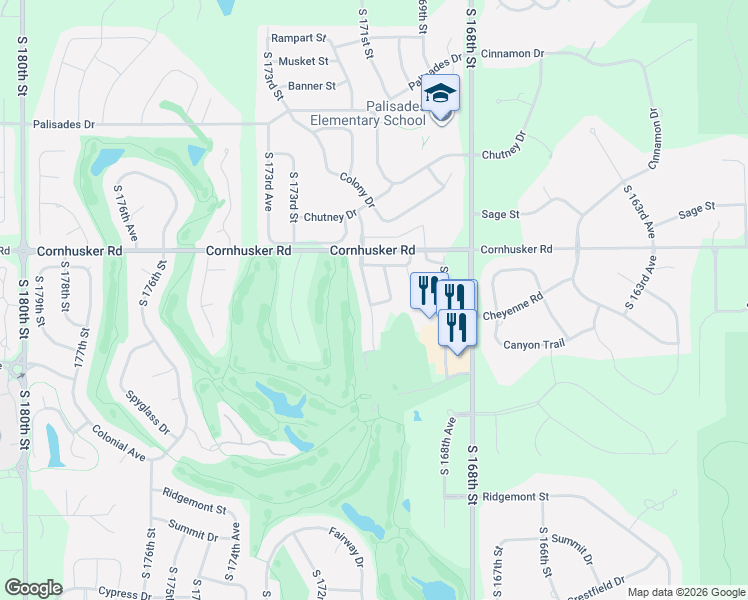 map of restaurants, bars, coffee shops, grocery stores, and more near 10055 South 172nd Street in Omaha