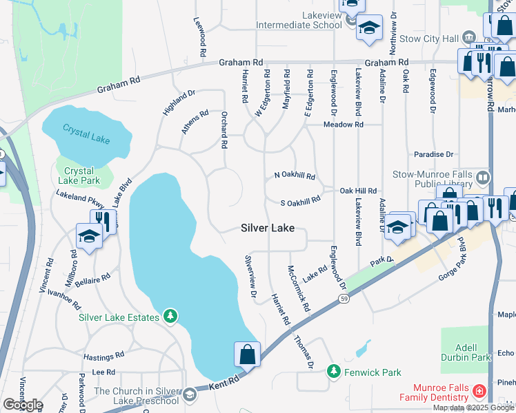 map of restaurants, bars, coffee shops, grocery stores, and more near 3030 Harriet Road in Silver Lake