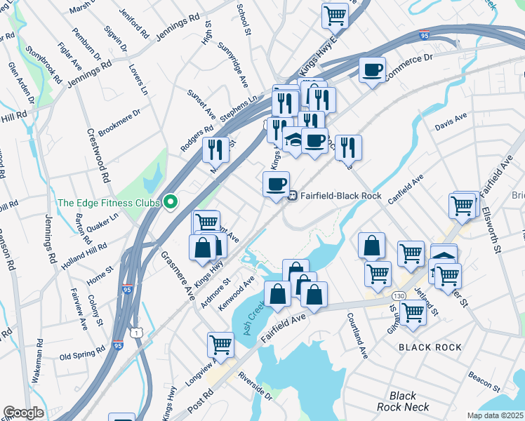 map of restaurants, bars, coffee shops, grocery stores, and more near 83-105 Constant Comment Way in Fairfield