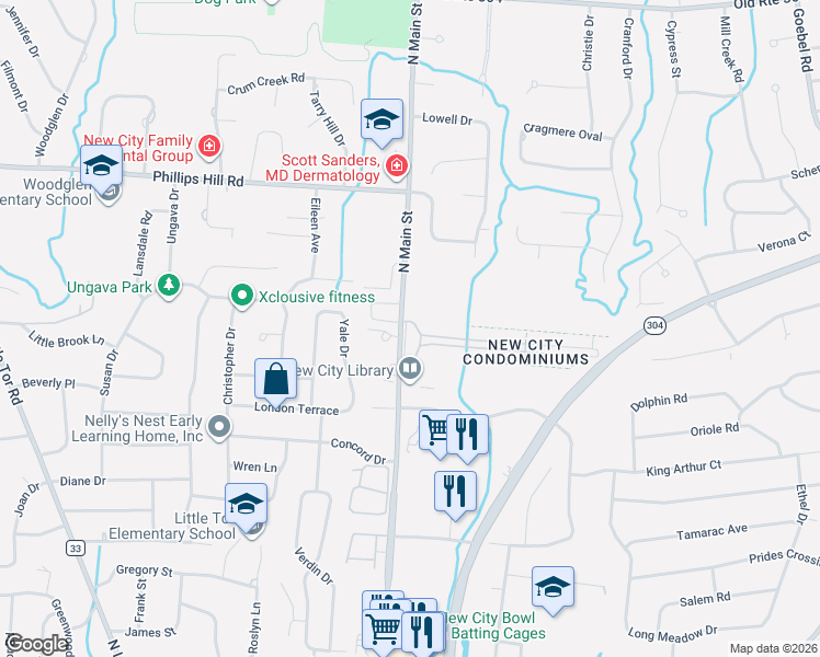 map of restaurants, bars, coffee shops, grocery stores, and more near 244 North Main Street in New City