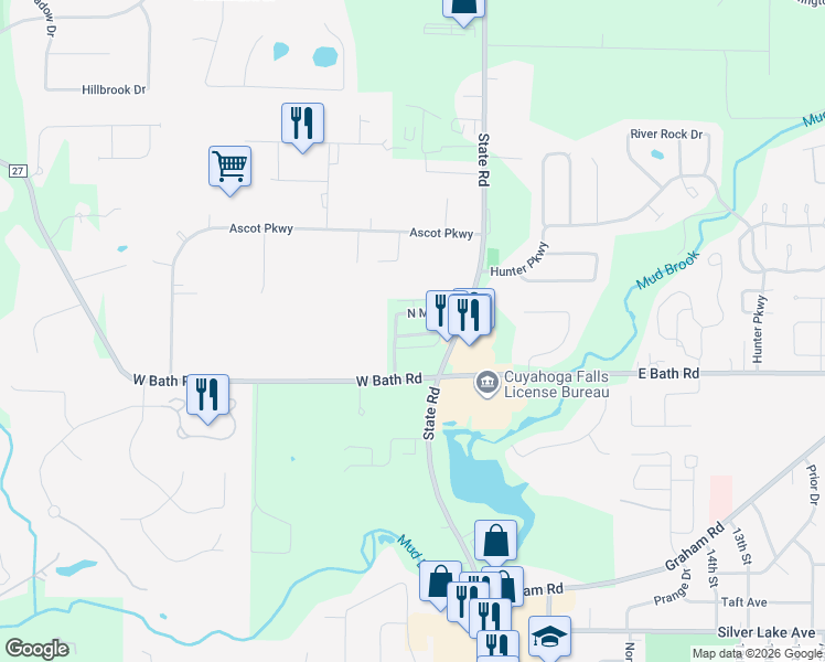 map of restaurants, bars, coffee shops, grocery stores, and more near 35 French Mill Run in Cuyahoga Falls