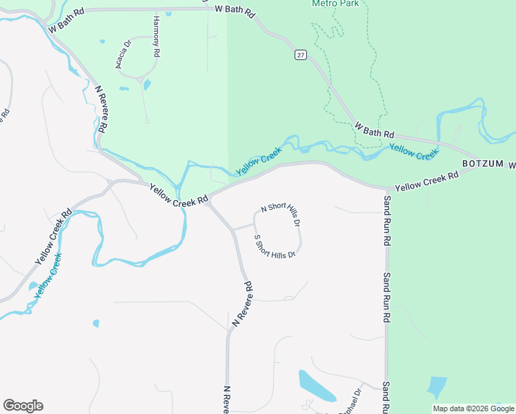 map of restaurants, bars, coffee shops, grocery stores, and more near 2375 North Short Hills Drive in Akron