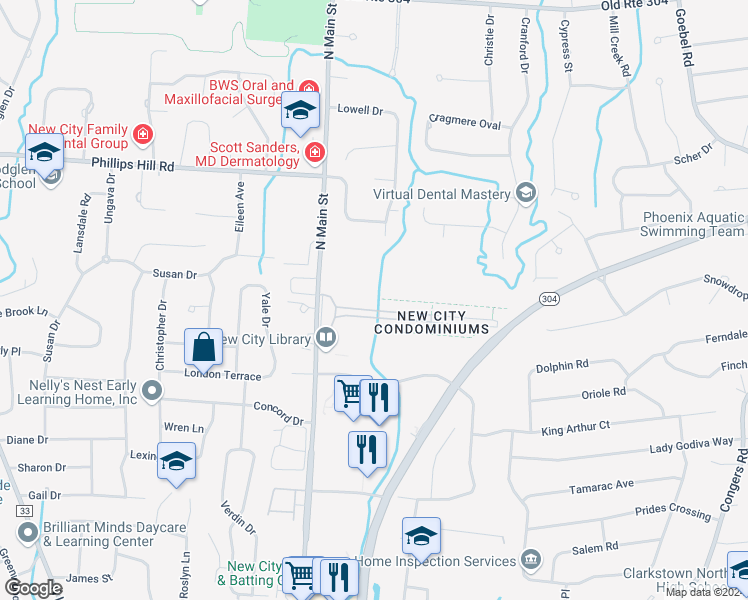 map of restaurants, bars, coffee shops, grocery stores, and more near 9A Heritage Drive in New City