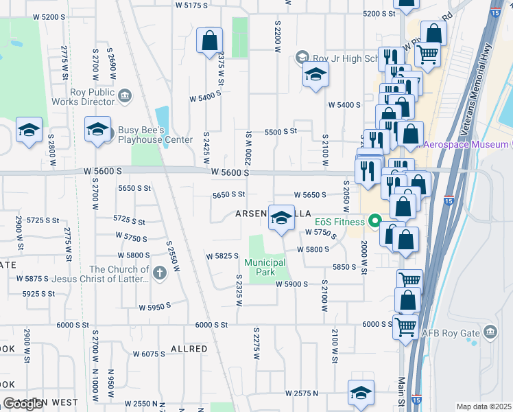 map of restaurants, bars, coffee shops, grocery stores, and more near 2252 West 5700 South in Roy