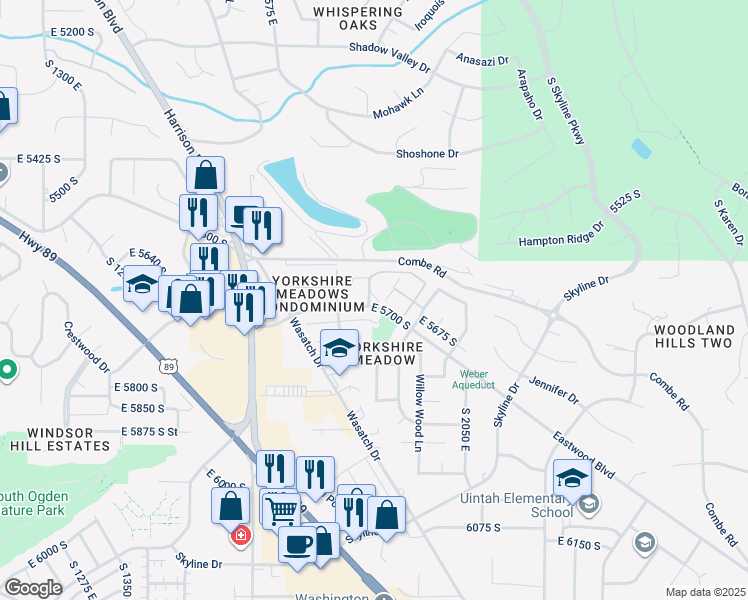 map of restaurants, bars, coffee shops, grocery stores, and more near 1880 Eastwood Boulevard in South Ogden
