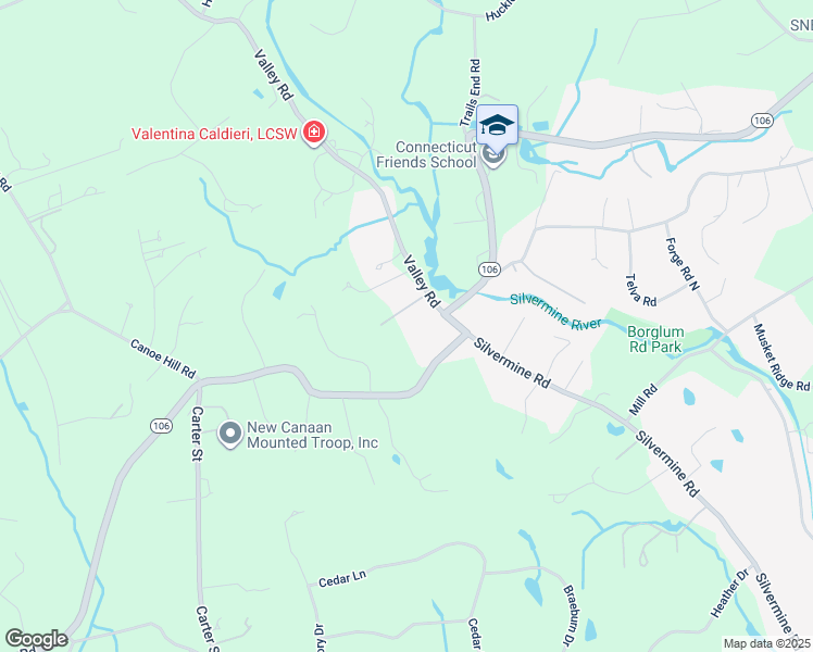 map of restaurants, bars, coffee shops, grocery stores, and more near 42 Valley Road in New Canaan