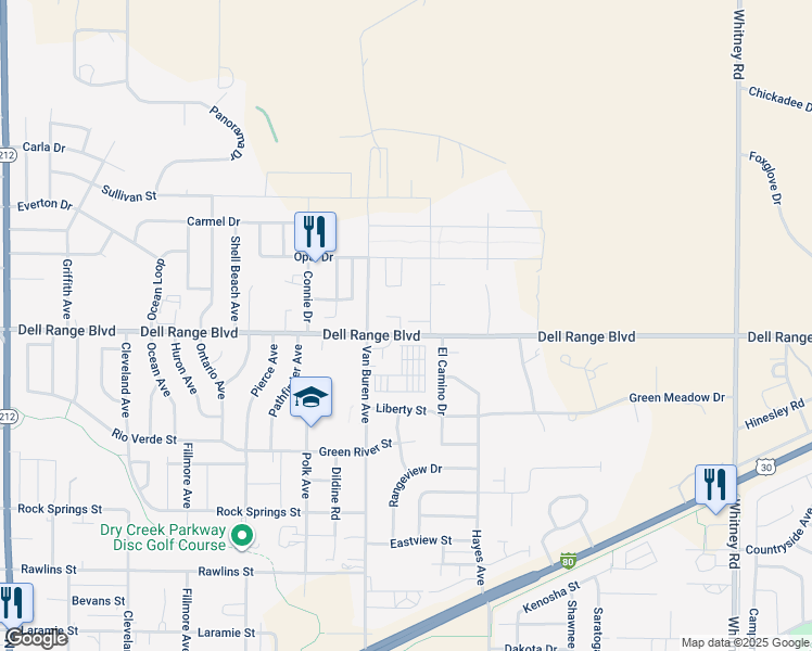 map of restaurants, bars, coffee shops, grocery stores, and more near 5302 Dell Range Blvd in Cheyenne
