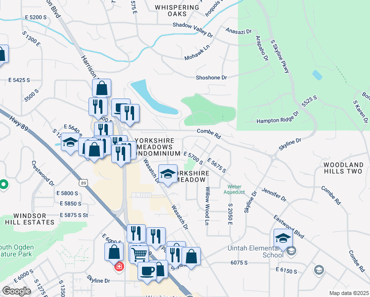 map of restaurants, bars, coffee shops, grocery stores, and more near 1880 Eastwood Boulevard in South Ogden