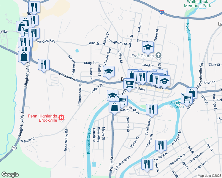 map of restaurants, bars, coffee shops, grocery stores, and more near 445 Madison Avenue in Brookville