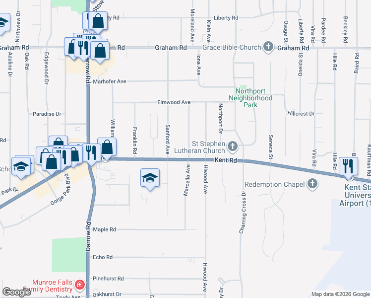 map of restaurants, bars, coffee shops, grocery stores, and more near 3558 Marcella Avenue in Stow
