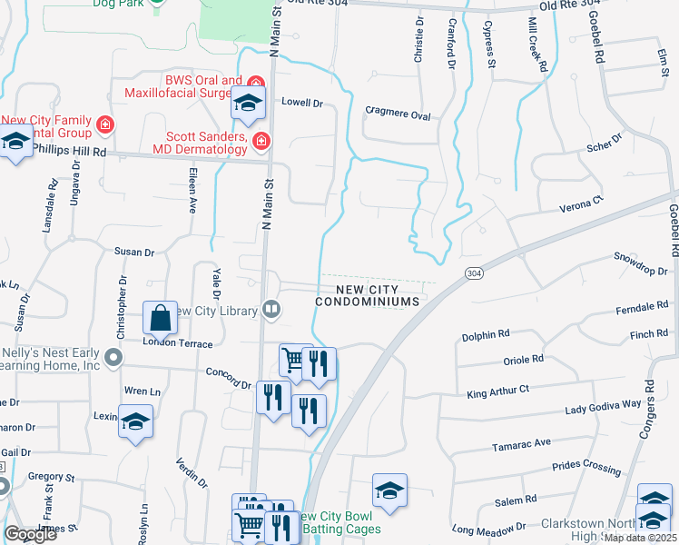 map of restaurants, bars, coffee shops, grocery stores, and more near 23 Heritage Drive in New City