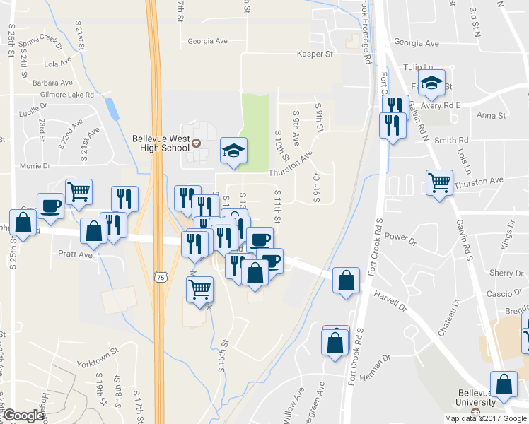 map of restaurants, bars, coffee shops, grocery stores, and more near 1108 Rebecca Ct in Bellevue