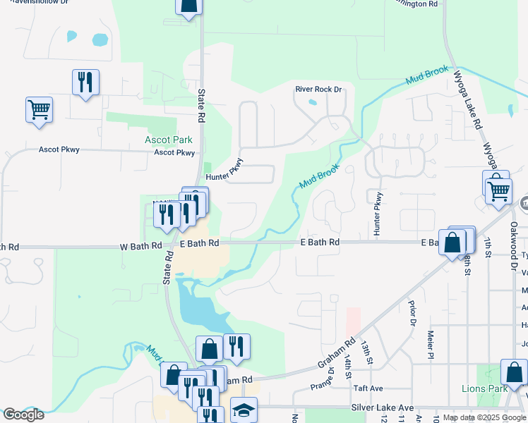 map of restaurants, bars, coffee shops, grocery stores, and more near 3305 Bath Heights Drive in Cuyahoga Falls