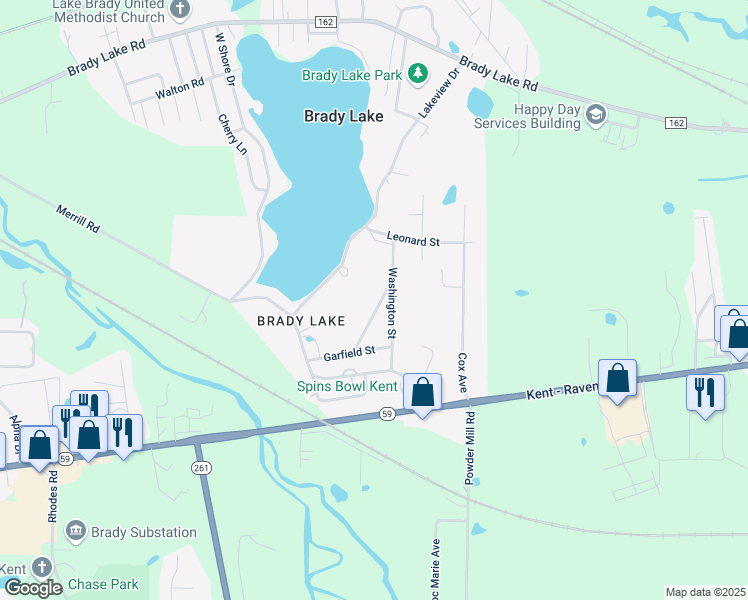 map of restaurants, bars, coffee shops, grocery stores, and more near 6242 Lincoln Street in Ravenna