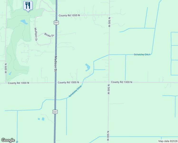 map of restaurants, bars, coffee shops, grocery stores, and more near 5230 West 1000 North in Wheatfield