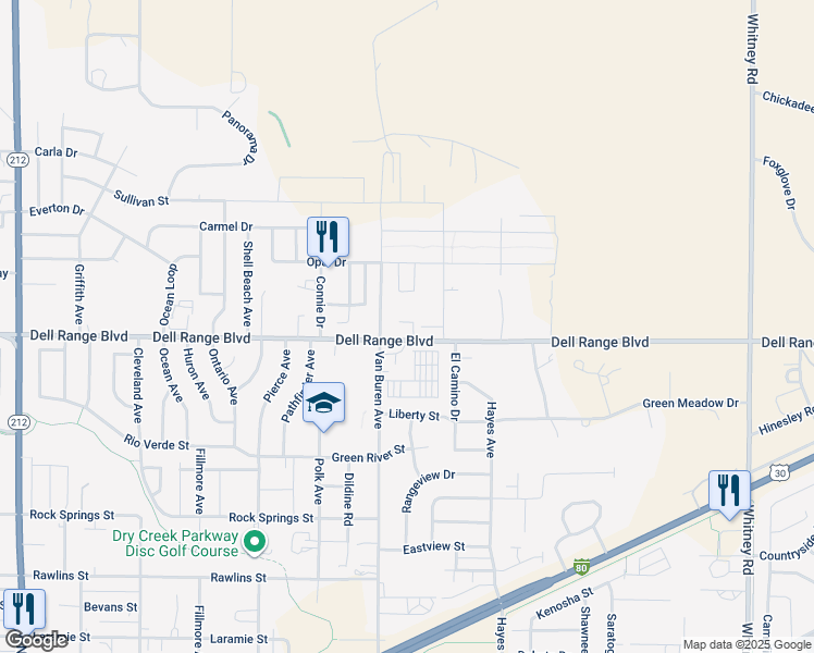 map of restaurants, bars, coffee shops, grocery stores, and more near 5302 Dell Range Blvd in Cheyenne