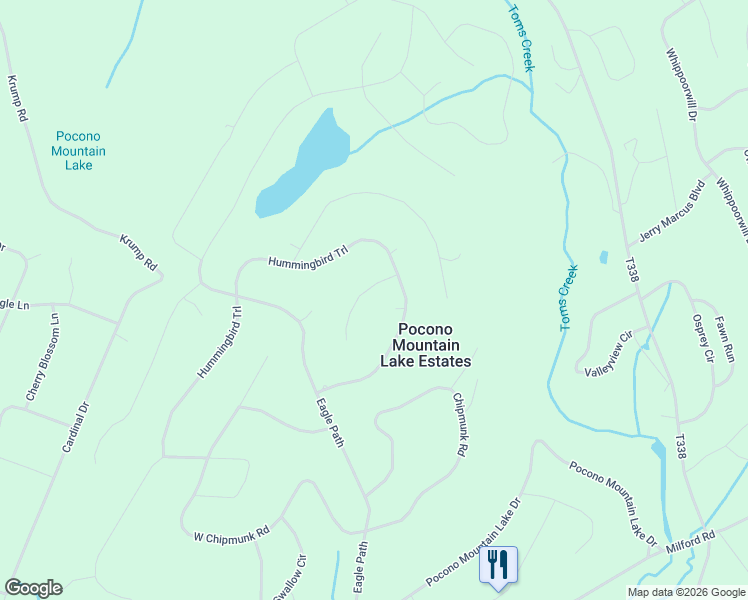 map of restaurants, bars, coffee shops, grocery stores, and more near 529 Hummingbird Court in Bushkill