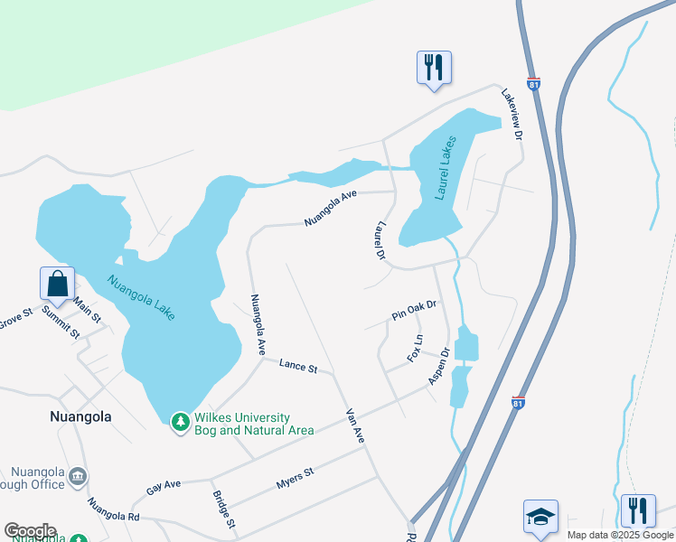 map of restaurants, bars, coffee shops, grocery stores, and more near 10 Vista Drive in Mountain Top