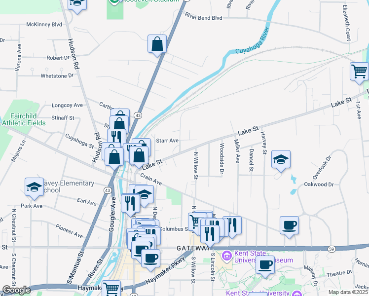 map of restaurants, bars, coffee shops, grocery stores, and more near in Kent