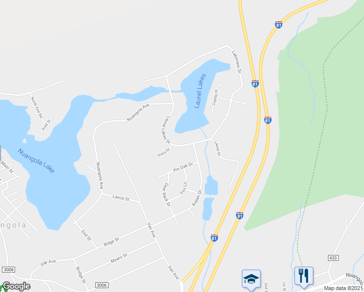 map of restaurants, bars, coffee shops, grocery stores, and more near 400 Laurel Lakes Drive in Mountain Top