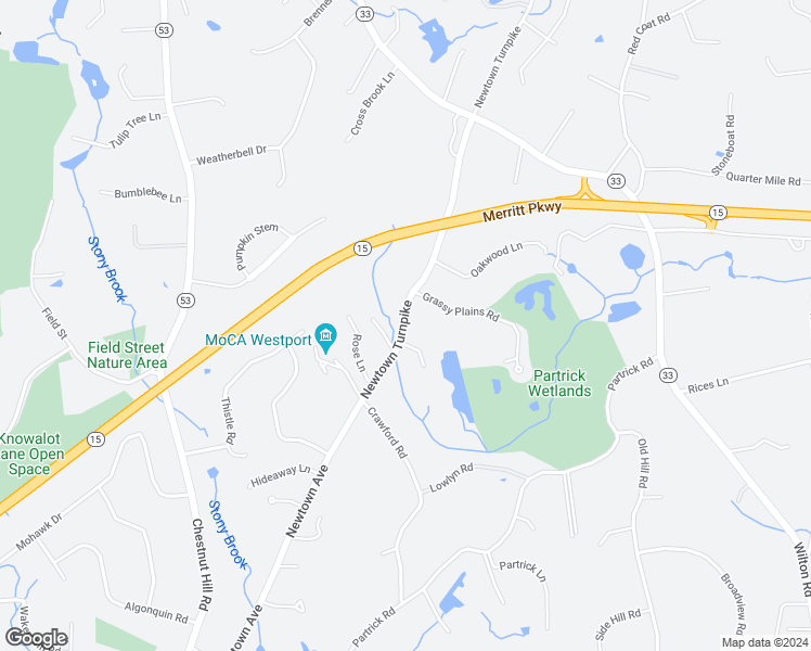 map of restaurants, bars, coffee shops, grocery stores, and more near 40 Newtown Turnpike in Westport