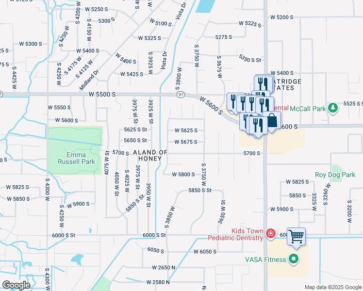 map of restaurants, bars, coffee shops, grocery stores, and more near 3807 West 5675 South in Roy