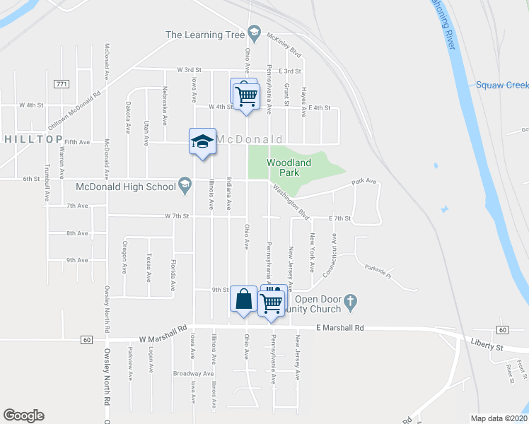 map of restaurants, bars, coffee shops, grocery stores, and more near 640 Pennsylvania Avenue in McDonald