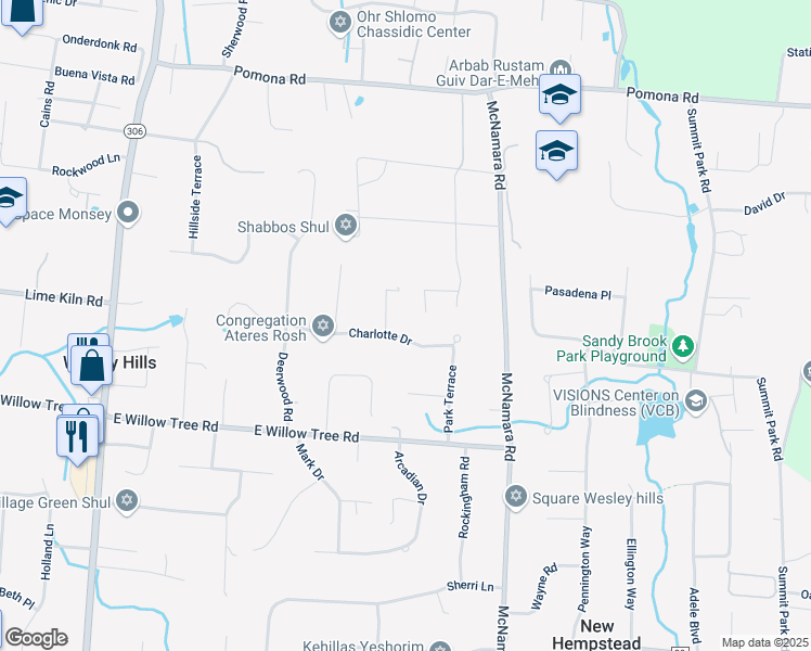 map of restaurants, bars, coffee shops, grocery stores, and more near 30 Charlotte Drive in Spring Valley