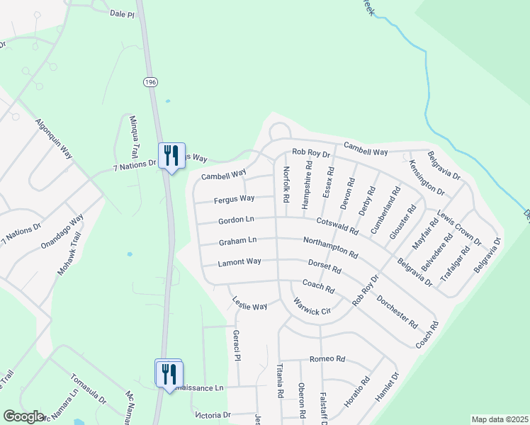 map of restaurants, bars, coffee shops, grocery stores, and more near 727 Gordon Lane in Tobyhanna