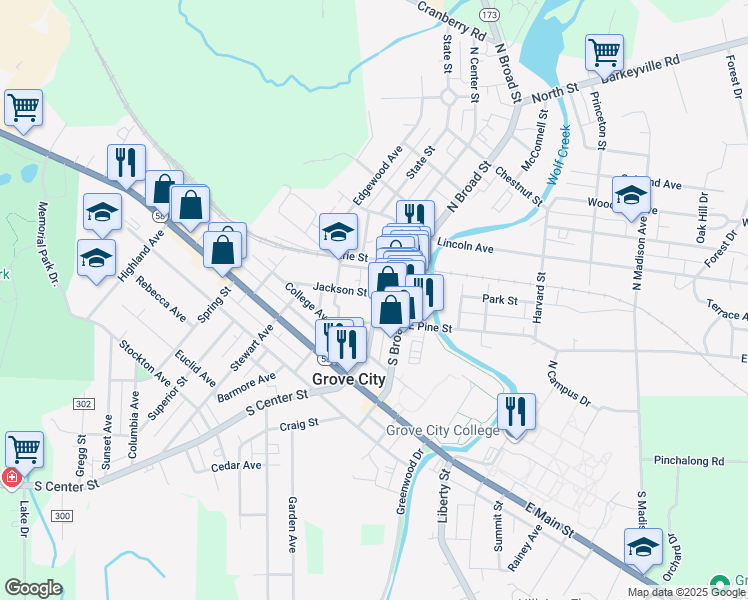 map of restaurants, bars, coffee shops, grocery stores, and more near 141 S Center St in Grove City