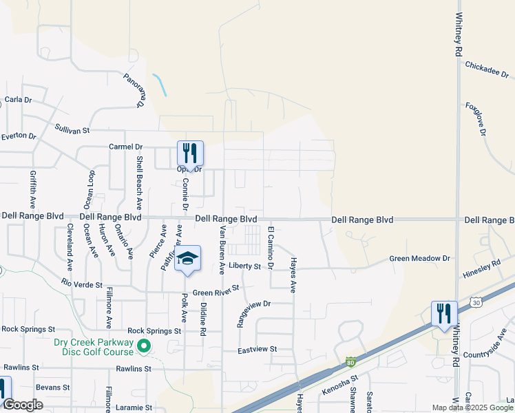 map of restaurants, bars, coffee shops, grocery stores, and more near 5302 Dell Range Blvd in Cheyenne