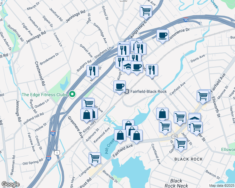 map of restaurants, bars, coffee shops, grocery stores, and more near 105 Constant Comment Way in Fairfield