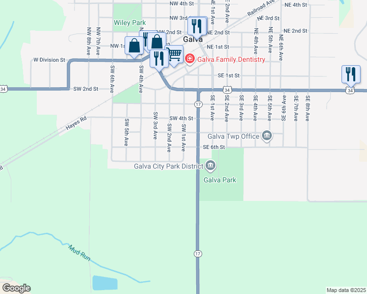 map of restaurants, bars, coffee shops, grocery stores, and more near 600 Southwest 1st Avenue in Galva