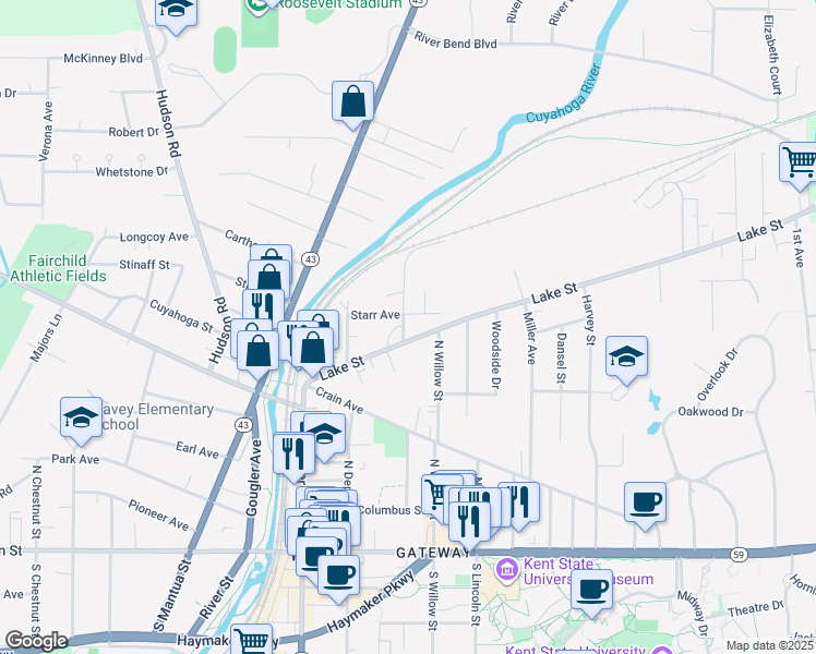 map of restaurants, bars, coffee shops, grocery stores, and more near in Kent