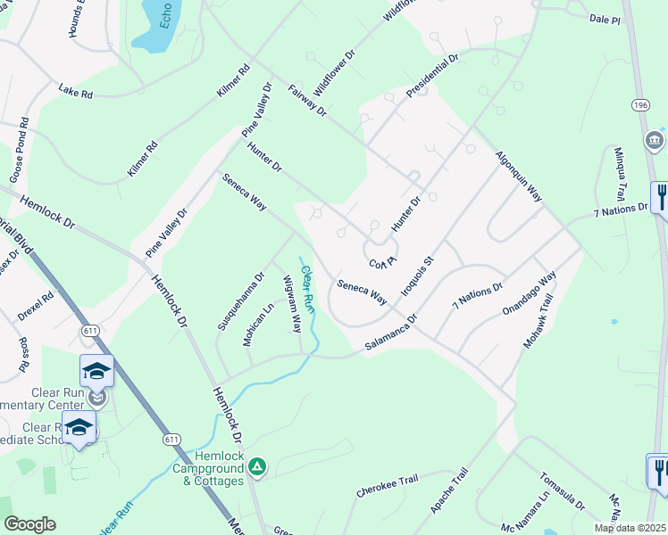 map of restaurants, bars, coffee shops, grocery stores, and more near 5259 Iroquois Street in Tobyhanna